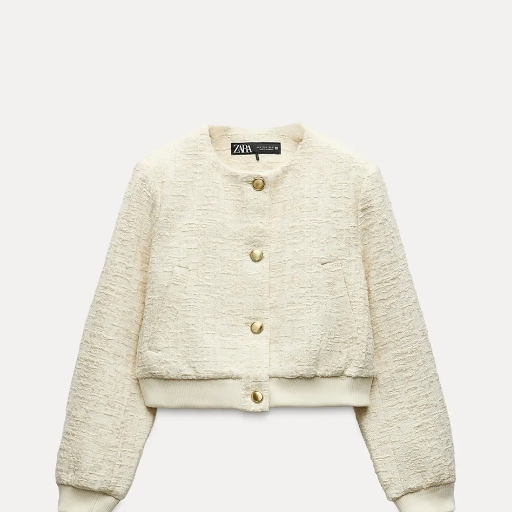Zara Cream Bomber Jacket with Gold Buttons